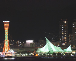 ポーアイしおさい公園（ポートアイランド西公園）｜神戸市中央区ポートアイランド「ポーアイしおさい公園」から見る夜景風景。